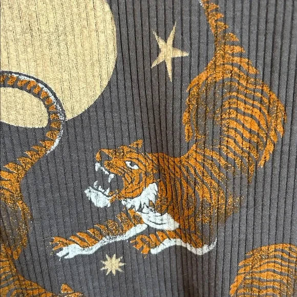 Free People Gray Tank Top with Tiger and Moon Design - Picture 2 of 4